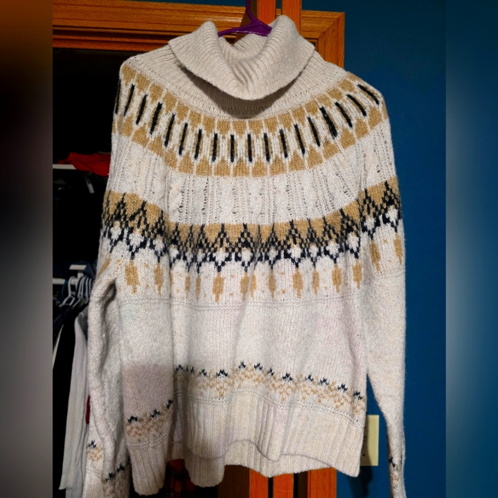 Old Navy Cream and Black Cowl Neck Sweater with Nordic Pattern